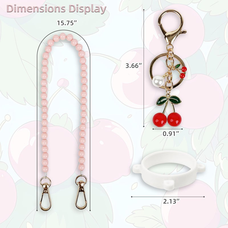 SITKOL Handle Strap and Cherry Charm Set for Owala Water Bottle 24 oz, 32 oz, 40 oz, Owala Kids, Owala Coffee Tumbler, Owala FreeSip, for Owala Accessories & Stanley Cup Accessories (Beaded Pink) - Image 5