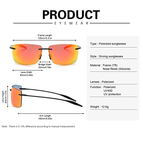 MIRYEA Rimless Polarized Sports Sunglasses for Men Women Driving Cycling Running Fishing Golf 100% UV Protection Sun Glasses Fashion Unisex Shades Retro Eyeglasses Anti Glare Classic Mirror Lens Eyewear - Image 5