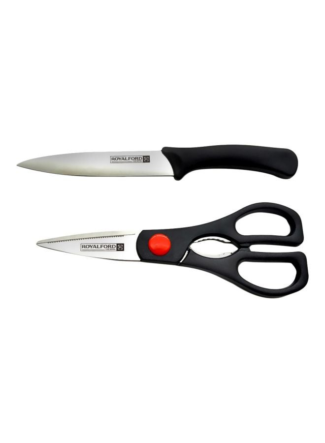 Royalford 2-Piece Utility Knife And Scissor Set Silver With Black Handle 5inch - Image 1