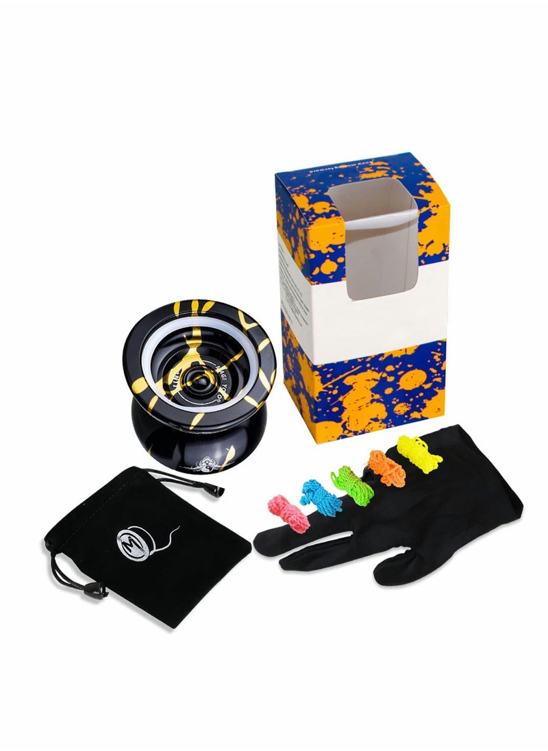Generic - YOYO N11 Professional Unresponsive Yoyo N11 Alloy Aluminum YoYo Ball (Black with Golden) with Bag, Glove and 5 Strings - Image 1