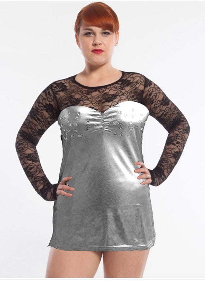 Fashion Group - Leather lingerie dress with lace sleeves and capes - Image 1