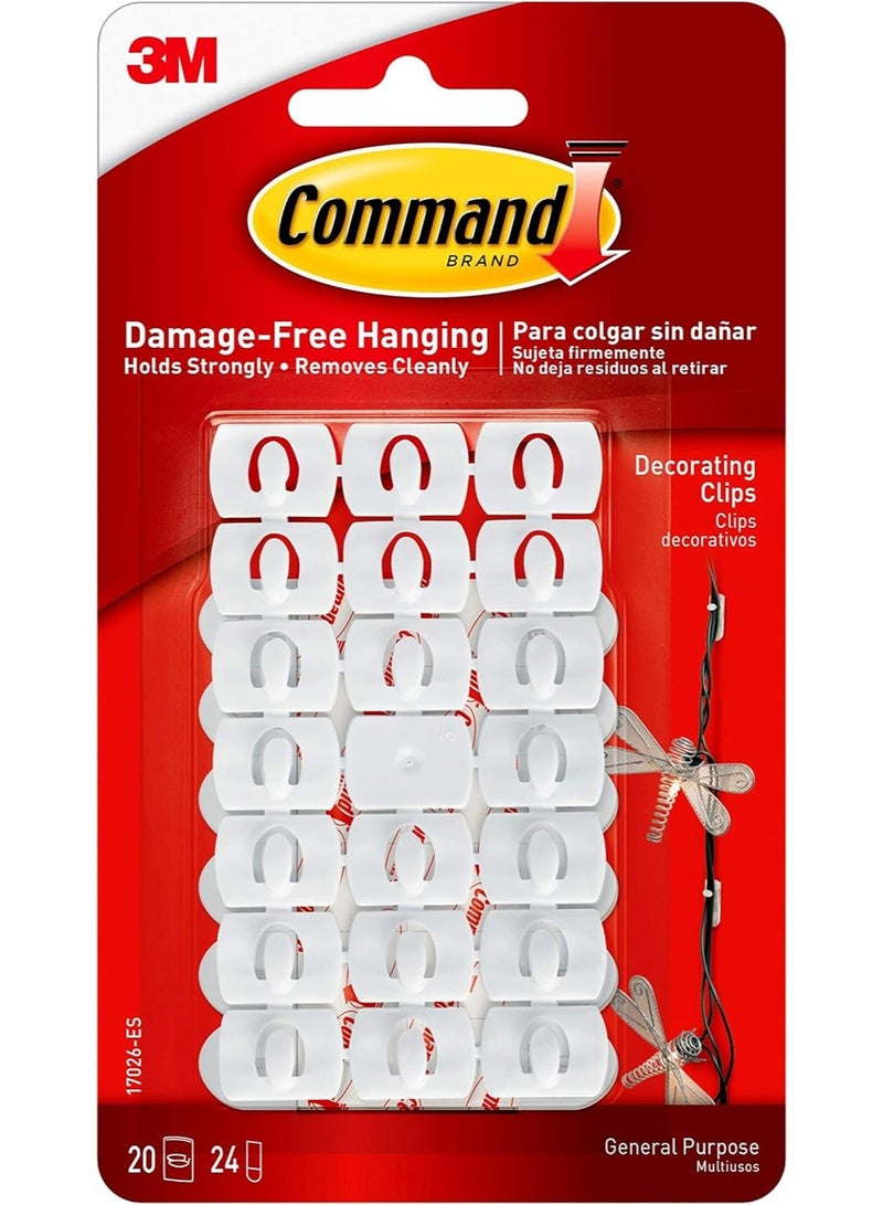 Command Command Small Decorating Clips, White, 20-Clips, 24-Strips, Decorate Damage-Free  - Image 1