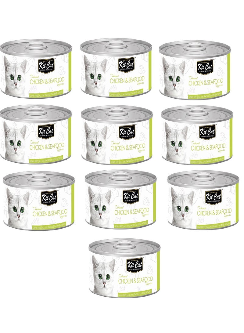 Kit Cat 10PC Kit Cat Chicken And Seafood Topper Wet Food For Cats 80g - Image 1