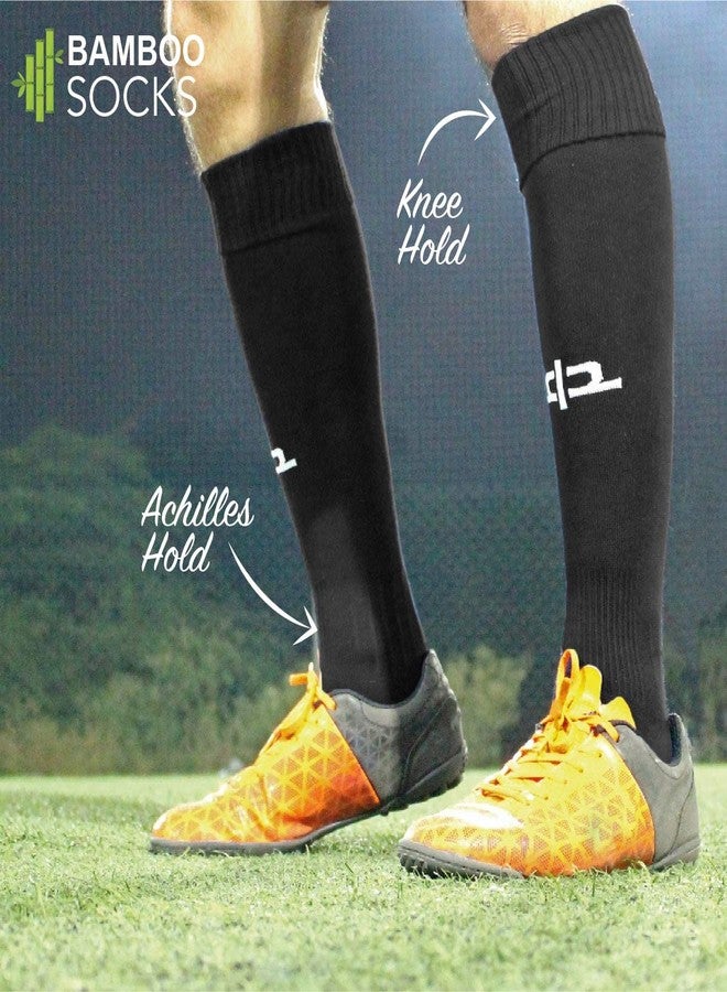 HEELIUM Bamboo Football Socks For Men & Women, Odour Free, Superior Grip & Cushioned Base, 3X Softer Than Cotton Stockings - Knee Length, Black - Image 2