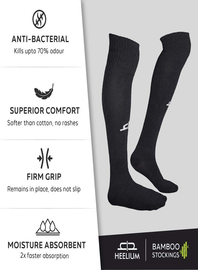HEELIUM Bamboo Football Socks For Men & Women, Odour Free, Superior Grip & Cushioned Base, 3X Softer Than Cotton Stockings - Knee Length, Black - Image 3