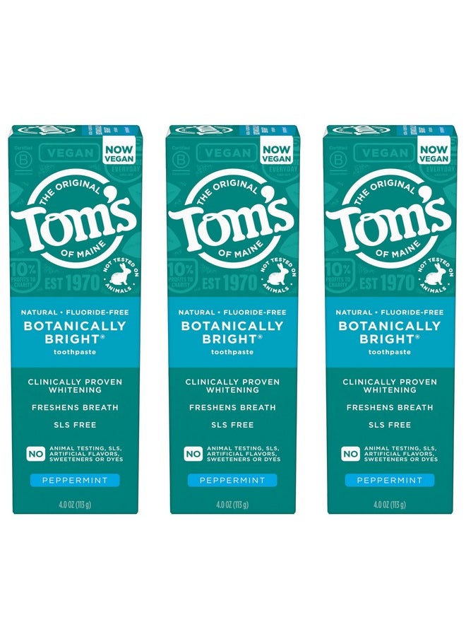 Tom's of Maine - Tom’s of Maine Botanically Bright Natural Whitening Toothpaste, Fluoride Free and SLS Free, Vegan, Peppermint, 3 Pack, 4.0 Oz - Image 1