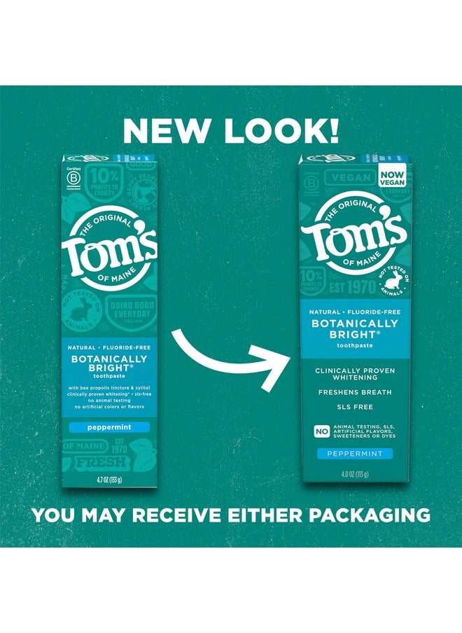 Tom's of Maine - Tom’s of Maine Botanically Bright Natural Whitening Toothpaste, Fluoride Free and SLS Free, Vegan, Peppermint, 3 Pack, 4.0 Oz - Image 1