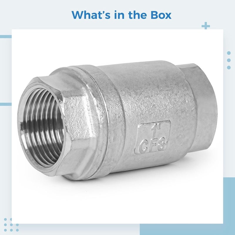 1 Inch Npt Stainless Steel Check Valve, Vertical Spring-Loaded One Way Valve, High Pressure Water Control, Industrial Grade with PTFE Sealing Ring - Image 5