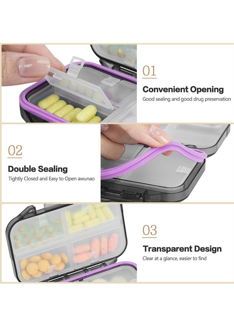 SYOSI Pill Organizer, Daily Pill Case with 7 Compartments, Travel Portable Pill Box for Pocket Purse, Weekly Pill Case Organizer for Medicine Vitamin Holder Container - Airtight & Moistureproof, Black - Image 3