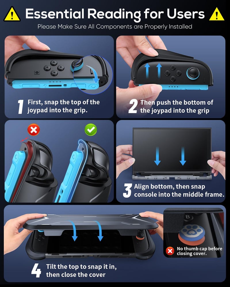 FASTSNAIL Switch 2 Protective Case, Switch 2 Cover with Dockable TPU Middle Frame, Non-Slip Ergonomic Grip for Joycon 2, Anti-Scratch PC Front Cover with 12 Game Card Slots for Switch2 Accessories - Image 2