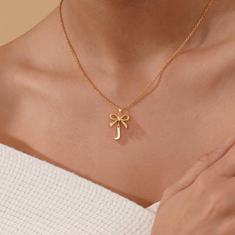 JIAOGE Easter Gifts for Kids - Bow Necklace for Girls Gifts for Girls K Initial Necklaces for Women Gold Necklace for Women Initial Necklaces Gift for Teenage Girl Teen Girl Gift Trendy Stuff - Image 4