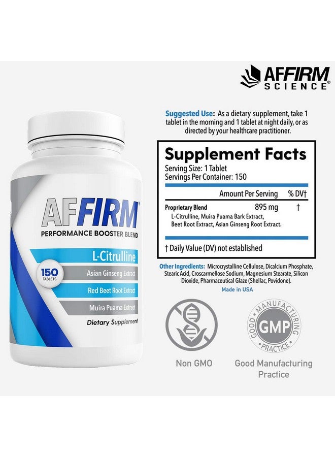 أفيرم Affirm Science Affirm L-Citrulline Dietary Supplement 750Mg 150 Tablets (75 Day Supply) | معزز أكسيد النيتريك | من ابتكار الدكتور جودسون برانديز - Image 2