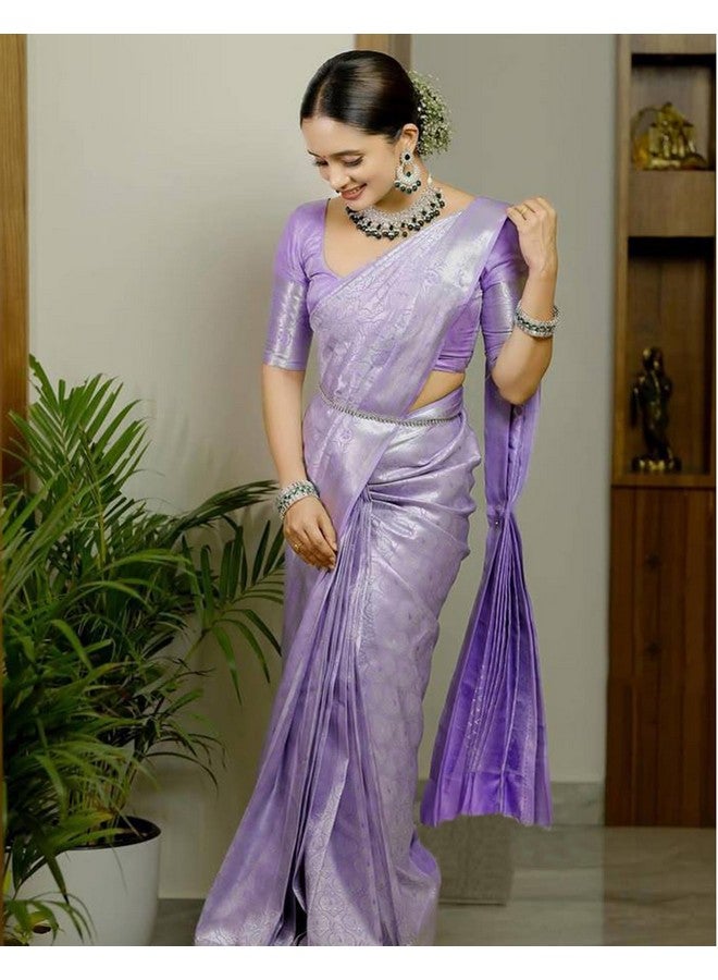 SIRIL SIRIL Women's Soft Silk Saree | Banarasi Silk Sari | Jacquard Zari Work Saree With Unstitched Blouse Piece (4051S600_Light Purple) - Image 2