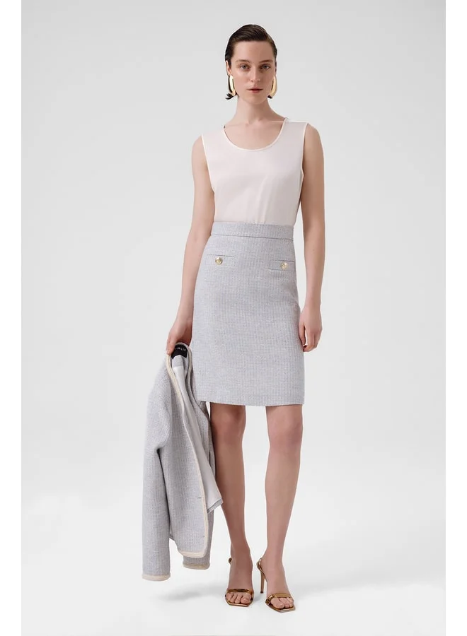 Mısırlı 1951 Open Blue Slit Detailed Pencil Skirt.