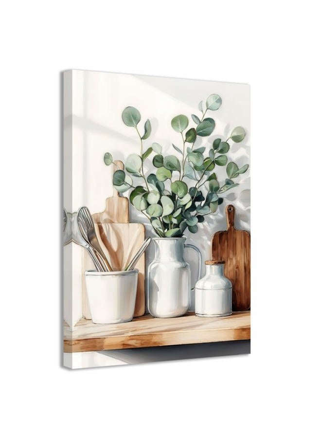 CCWACPP Kitchen Canvas Wall Art Painting Green Plants Canvas Prints Botanical Pictures Framed Rustic Vintage Farmhouse Home Kitchen Dining Pantry Decor (12.00" x 18.00") - Image 1
