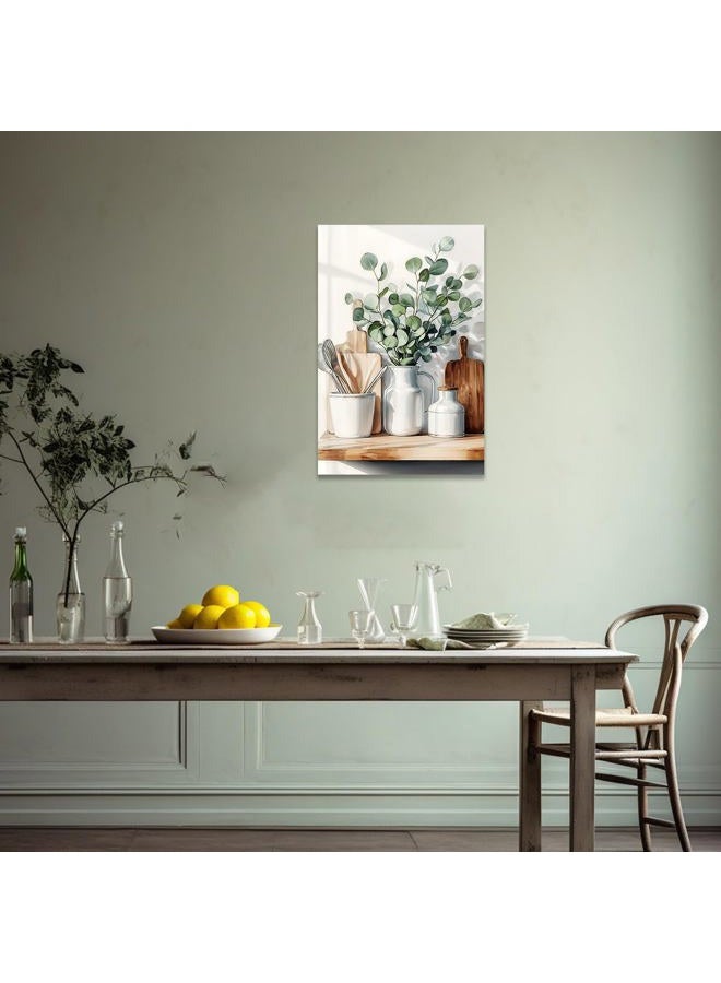 CCWACPP Kitchen Canvas Wall Art Painting Green Plants Canvas Prints Botanical Pictures Framed Rustic Vintage Farmhouse Home Kitchen Dining Pantry Decor (12.00" x 18.00") - Image 3