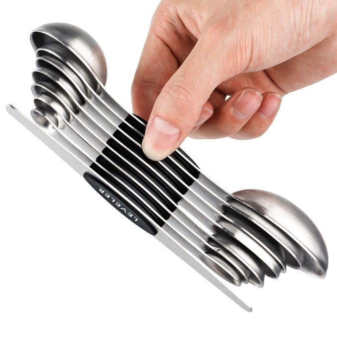 MAGNETIC MEASURING SPOONS SET OF 8 STAINLESS STEEL STACKABLE DUAL SIDED NESTING TEASPOONS AND TABLESPOONS FOR MEASURING DRY AND LIQUID INGREDIENTS