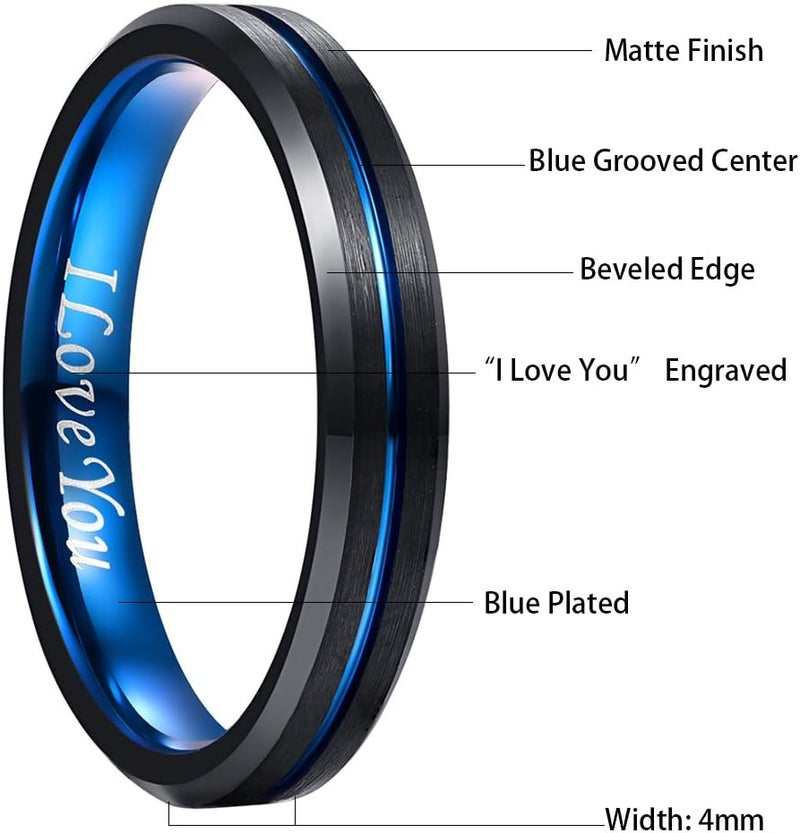 NUNCAD Tungsten Ring for Men Women Wedding Bands 4/6/8/10mm Width Multicolor Available Groove Beveled Edges Engraved I Love You Size 4 to 17 - Image 4