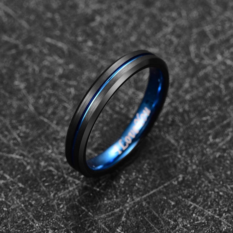 NUNCAD Tungsten Ring for Men Women Wedding Bands 4/6/8/10mm Width Multicolor Available Groove Beveled Edges Engraved I Love You Size 4 to 17 - Image 1