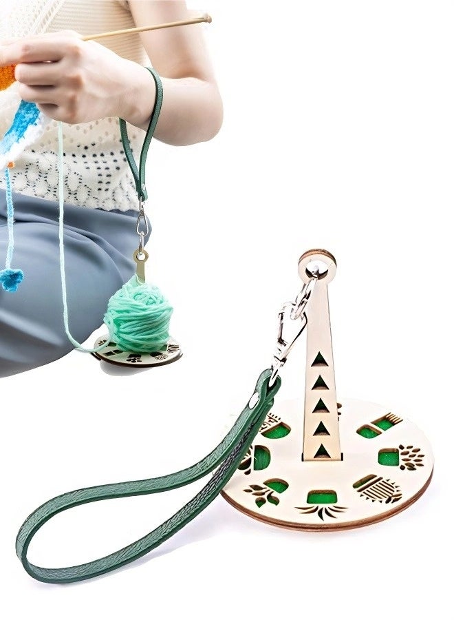 Portable Wrist Yarn Holder, Wood Wrist Yarn Ball Holder for Crocheting Knitting,Yarn Holder with Leather Wristband Yarn Minder Crochet Gift for Crafters - Image 1