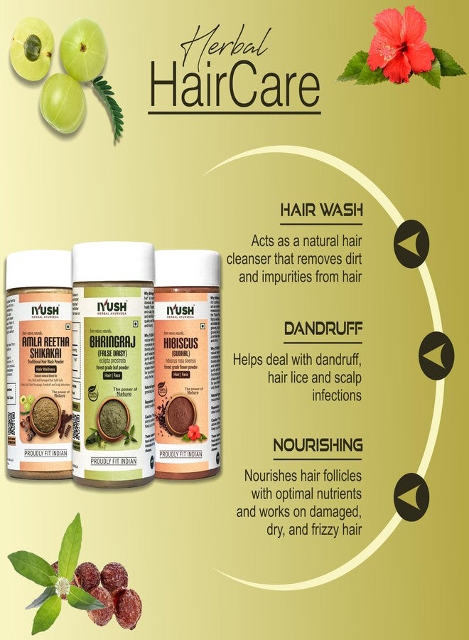 IYUSH Herbal Ayurveda Amla Shikakai Reetha Powder for Hair with Bhringraj Powder and Hibiscus Powder for Hair Growth - 300gm | Herbal Hair Wash Powder | Hair Volume Powder | Hair Powder | 100gm each - Image 3