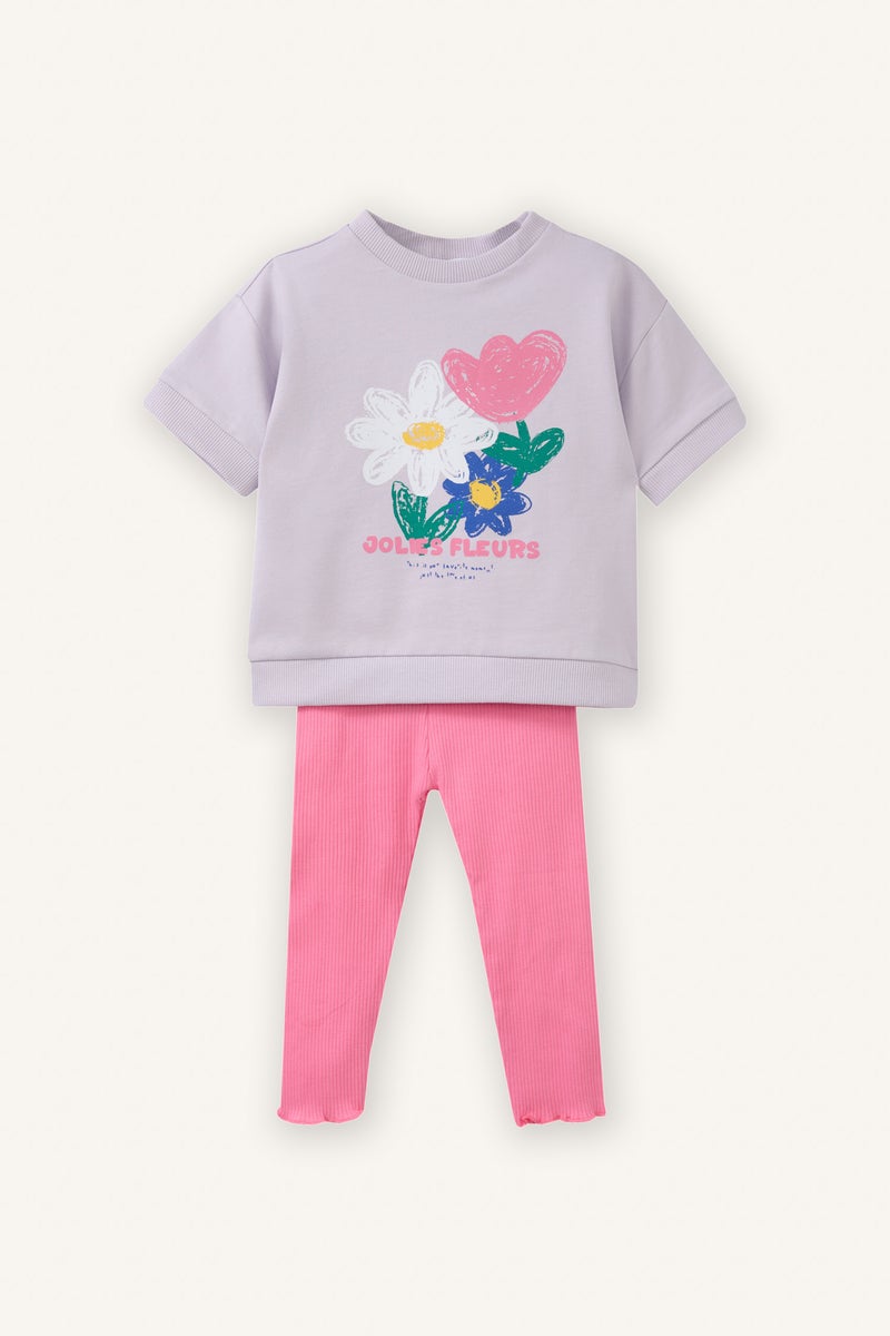 DeFacto Purple BabyGirl Baby Girl T-Shirt and Leggings 2 Piece Set Casual - Image 1