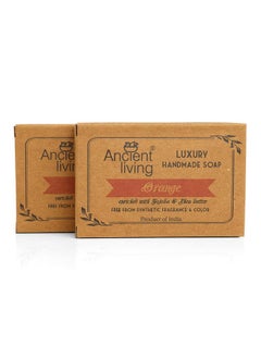 Ancient Living Luxury Orange Handmade Soap -100 Gm - Set Of 2 Moisturizing Nourishing Brightening Anti- Aging Organic Soap Bar Enriched Orange Essential Oil Suitable For All Skin Types  - Image 1