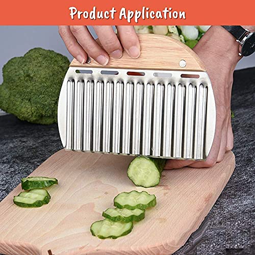 we3 Stainless Steel Crinkle Cuting Knife Vegetable and Fruit Chopping Knife Slicer with Wooden Handle for Kitchen Pack of 1 - Image 4
