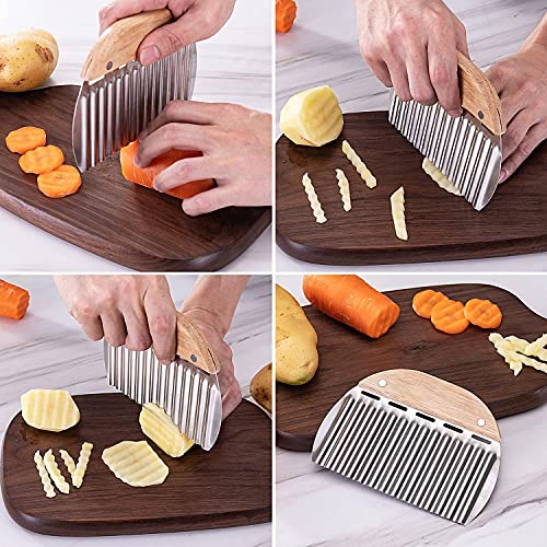 we3 Stainless Steel Crinkle Cuting Knife Vegetable and Fruit Chopping Knife Slicer with Wooden Handle for Kitchen Pack of 1 - Image 5