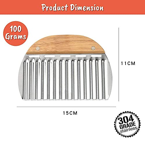 we3 Stainless Steel Crinkle Cuting Knife Vegetable and Fruit Chopping Knife Slicer with Wooden Handle for Kitchen Pack of 1 - Image 2