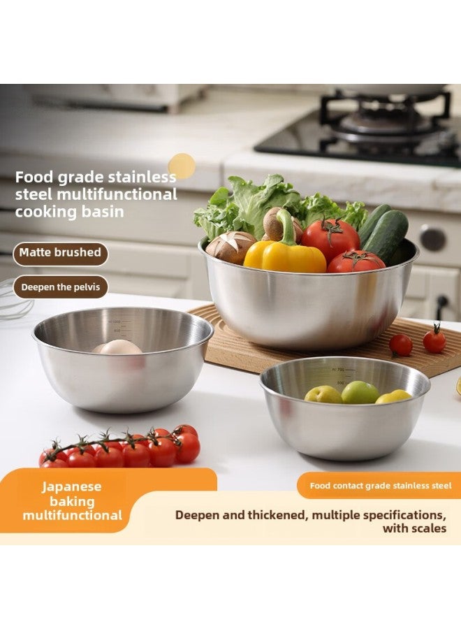 Stainless Steel Cooking Basin Japanese Style Household Scale Basin Thickened Mixing And Basin Egg-beating Basin Salad Fruit Baking Basin-Color:[two-piece Set] 22cm+22cm - Image 1