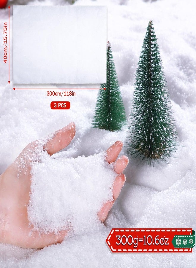 Aoriher 3 Pcs 9.84 x 1.31 ft Snow Blanket and 10.6 oz Fake Snow for Christmas Village Artificial Snow Sheets Snowflakes Fluffy Snow Cover for Christmas Tree Crafts Winter Decorations(White) - Image 2