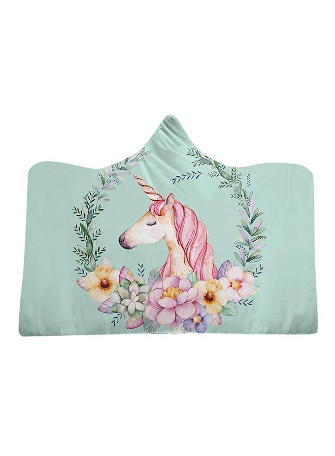 NIBEMINENT Cartoon Unicorn Hooded Blanket cotton Blue 150x200cm