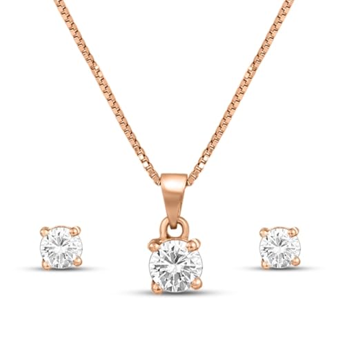 Zavya 925 Sterling Silver Jewellery Set Sensational Solitaire Rose-Gold Cubic Zirconia | With Certificate of Authenticity and 925 Hallmark - Image 1