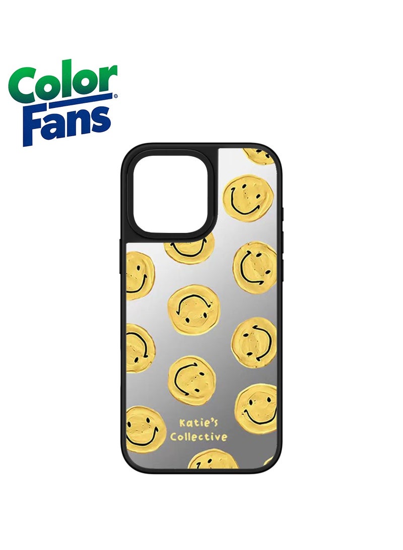 كولور فانس جراب iPhone 14 Pro Max ذو المرآة المبتسمة الصفراء المبهجة - ابتسامات صفراء زاهية على الفضة