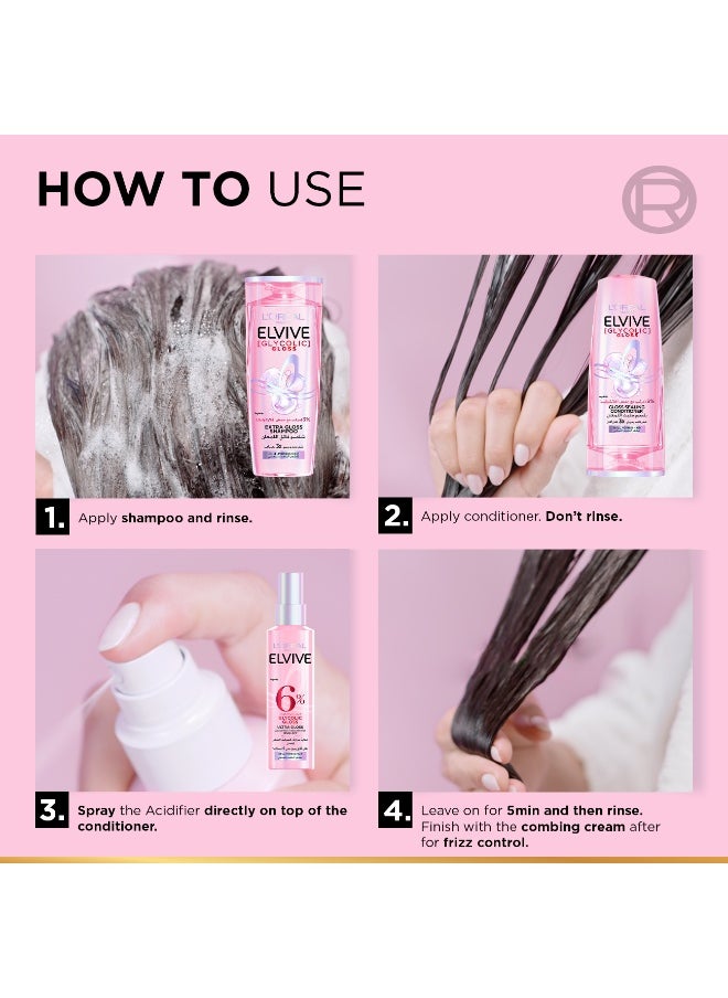 L'OREAL PARIS - Elvive Glycolic Gloss Extra Gloss Conditioner with 5% Glycolic Acid for Dull and Porous Hair 360ML - Image 1