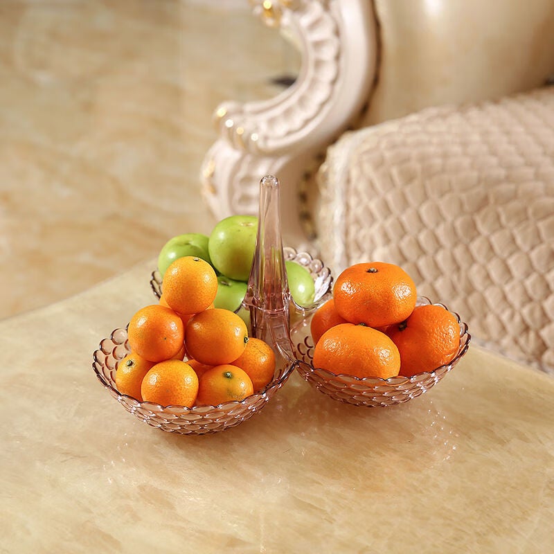 Fruit Plate Living Room High Beauty Value Wholesale Household Light Luxury Plastic Transparent Fruit High Foot Multi-Layer Chinese Style Refreshment Fruit Plate Burgundy 