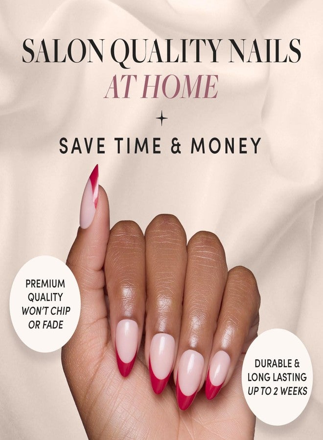 Glamnetic Press On Nails - Rose Garden | Semi-Transparent Red French Tip Short Almond Fake Nails in a Glossy Finish, Salon Quality | 15 Sizes - 30 Nail Kit - Image 2