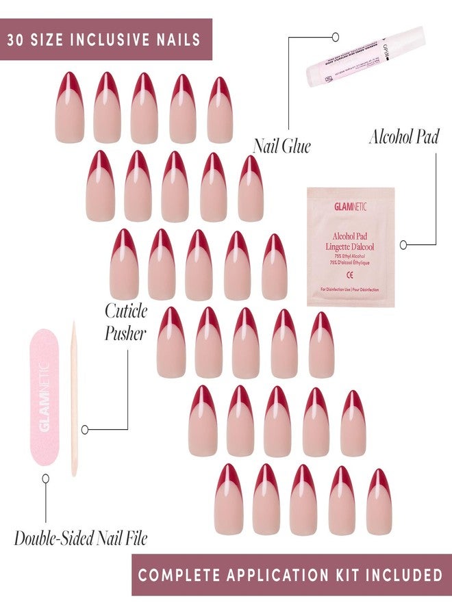 Glamnetic Press On Nails - Rose Garden | Semi-Transparent Red French Tip Short Almond Fake Nails in a Glossy Finish, Salon Quality | 15 Sizes - 30 Nail Kit - Image 4