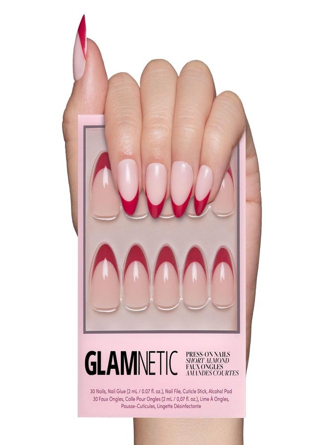 Glamnetic Press On Nails - Rose Garden | Semi-Transparent Red French Tip Short Almond Fake Nails in a Glossy Finish, Salon Quality | 15 Sizes - 30 Nail Kit - Image 1