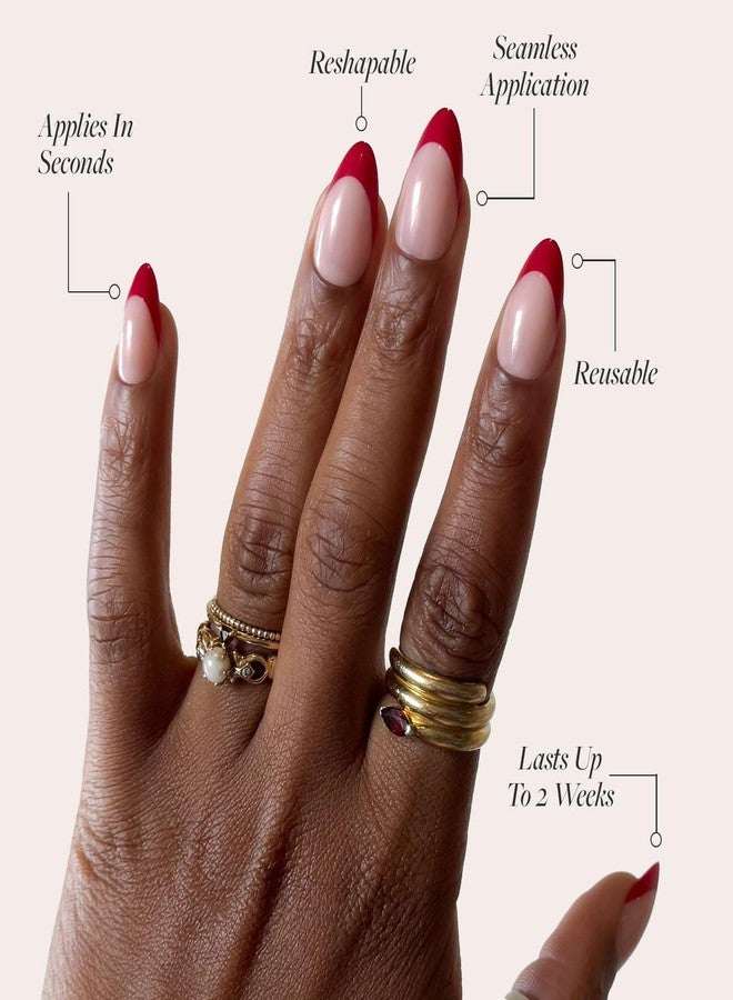 Glamnetic Press On Nails - Rose Garden | Semi-Transparent Red French Tip Short Almond Fake Nails in a Glossy Finish, Salon Quality | 15 Sizes - 30 Nail Kit - Image 3