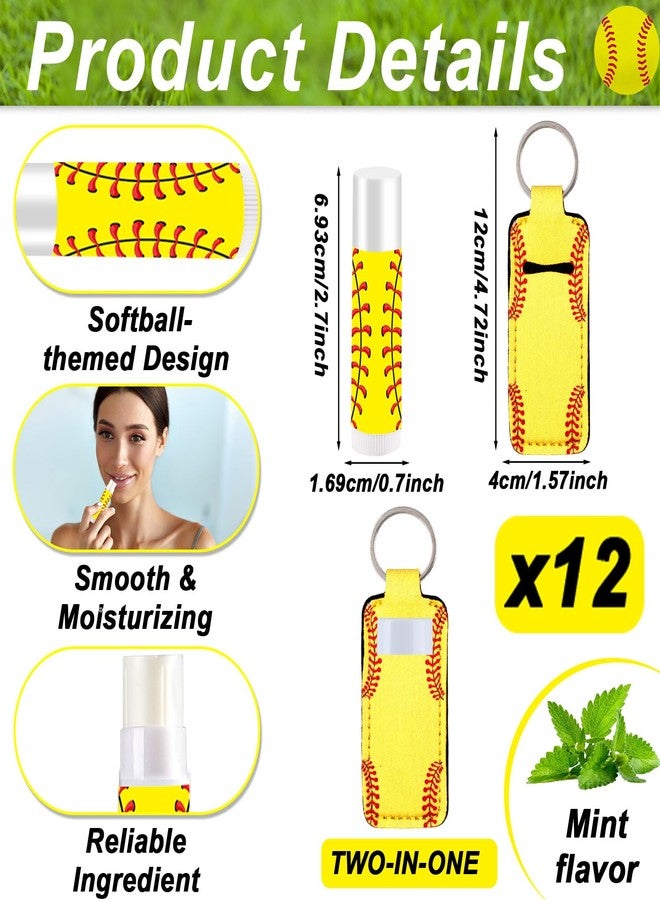 Lonfliness 12 Sets Softball Party Favors Lip Balm and Lipstick Holder Keychain Bulk Sport Ball Team Gifts Natural Moisturizing Lip Balm Keychains Portable Pouch for Team Softball Sports Party Supplies - Image 3