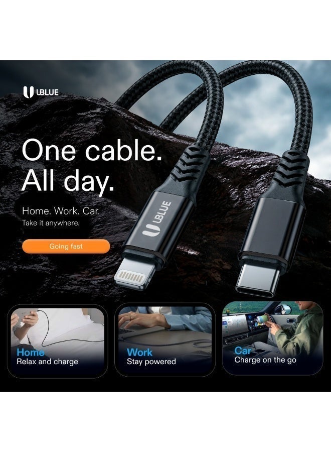 يوبلو كابل UBLUE من USB-C إلى Lightning، معتمد من MFi، يدعم الشحن ونقل البيانات من النوع C، بطول 1.2 متر، متوافق مع أجهزة iPhone 12/13/14 Pro/Plus/Pro Max، وجميع سلاسل iPhone من 8 إلى 13، وأجهزة iPad - Image 4