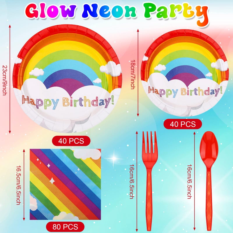 Jetec 240 Pcs Rainbow Birthday Party Supplies for 40 Guests Includes 7  9 Happy Birthday Plates Napkins and Disposable Forks Spoons Colorful Party Decorations Set for Bridal Shower Rainbow - Image 3