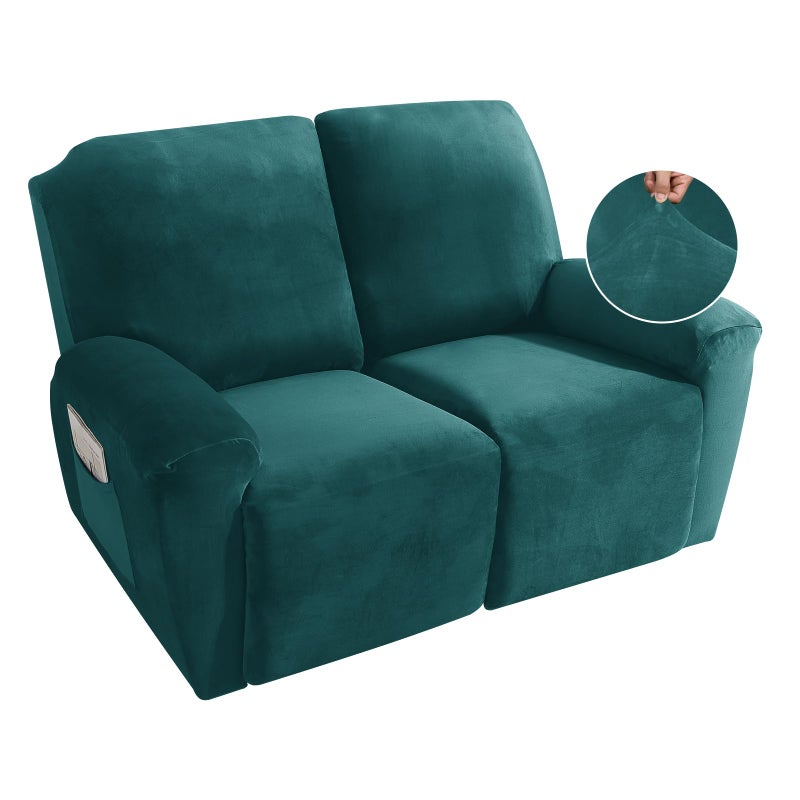 MAXIJIN Recliner Loveseat Slipcover 6 Pieces Stretch Velvet Reclining Sofa Cover 2 Seater Love Seat Recliner Couch Cover Thick Soft Washable Furniture Cover Loveseat Recliner Blackish Green