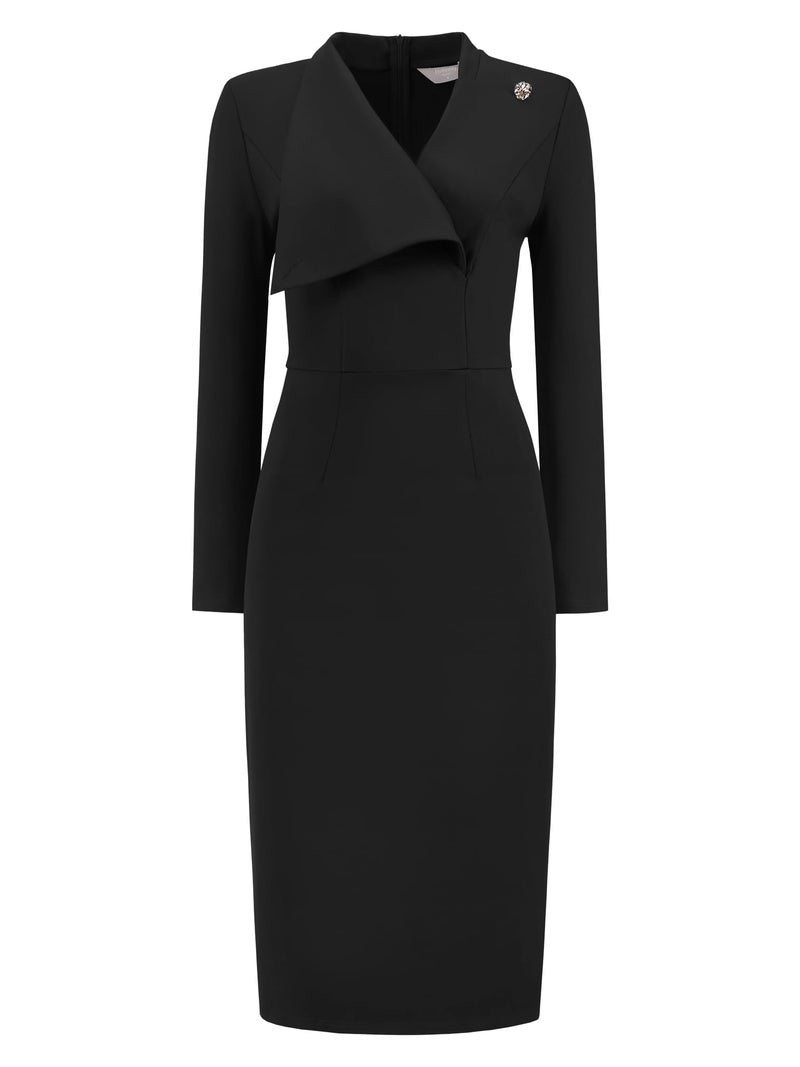 Hobemty Women's Elegant Pencil Dress Lapel V Neck Long Sleeve 2025 Trendy Work Knee Length Dresses XX-Large Black - Image 1