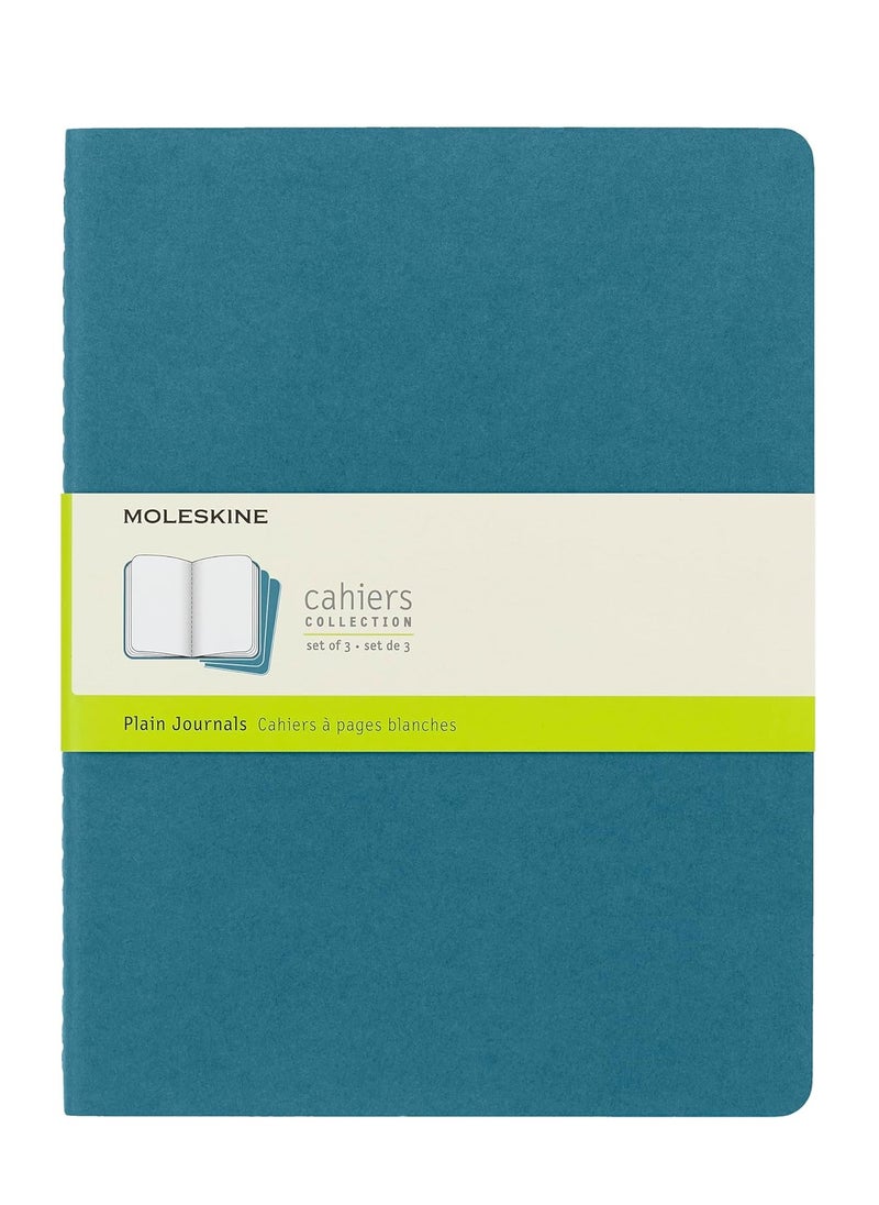 MOLESKINE Moleskine Cahier Journal, Soft Cover, XL (7.5" x 9.5") Plain/Blank, Brisk Blue, 120 Pages (Set of 3)  - Image 1