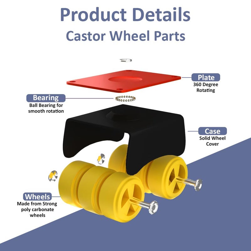NB Crafted Caster Wheels for Furniture Set of 4 Heavy Duty upto 700800Kg Bed Castor Wheels for Furniture Moving Sofa Bed Counter with Poly carbonate Wheels and Top Plate Rotating 360 Degree - Image 2