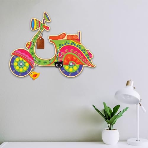 APS ART PLUS STORE Engineered Wood Uv Printed Scooter Key Holder for Home Wall Decor, Designer Key Holder for Living Room Wall Decor, Multicolor - Image 3