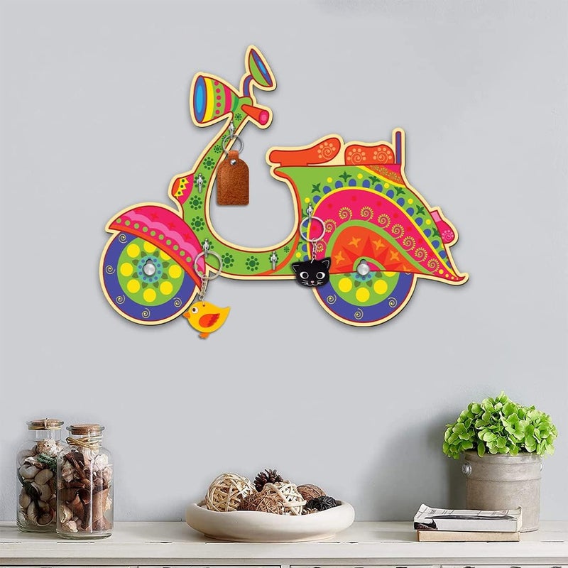 APS ART PLUS STORE Engineered Wood Uv Printed Scooter Key Holder for Home Wall Decor, Designer Key Holder for Living Room Wall Decor, Multicolor - Image 5